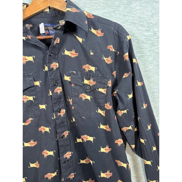 Vtg Panhandle‎ Slim Shirt Mens 17- 36 Black Long Sleeve Western Buffalo - Picture 5 of 6
